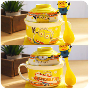 日式创意卡通泡面碗方便面泡面杯餐具套装可爱汤碗陶瓷碗大号带盖