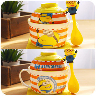 日式创意卡通泡面碗方便面泡面杯餐具套装可爱汤碗陶瓷碗大号带盖