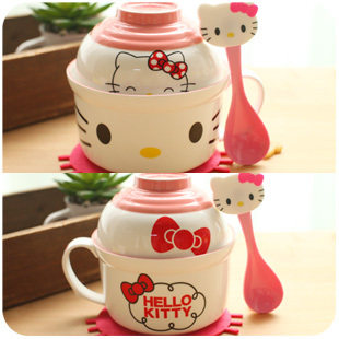 日式创意卡通泡面碗方便面泡面杯餐具套装可爱汤碗陶瓷碗大号带盖