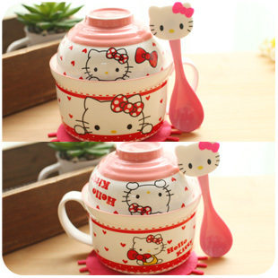 日式创意卡通泡面碗方便面泡面杯餐具套装可爱汤碗陶瓷碗大号带盖