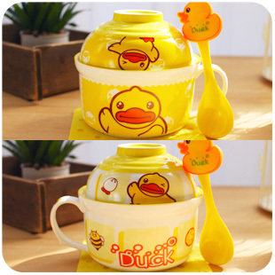 日式创意卡通泡面碗方便面泡面杯餐具套装可爱汤碗陶瓷碗大号带盖