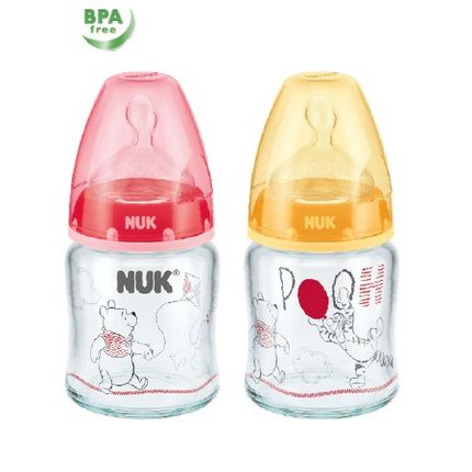 标题优化:NUK德国进口迪士尼维尼120ml宽口玻璃奶瓶/新生婴儿奶瓶/1号硅胶