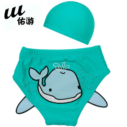 儿童泳衣 男童卡通平角游泳裤 小孩宝宝游泳衣男大童 送搭配泳帽