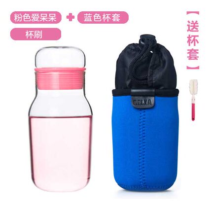 物生物创意水杯带盖茶杯 便携防漏柠檬杯子瓶套装 时尚透明玻璃杯
