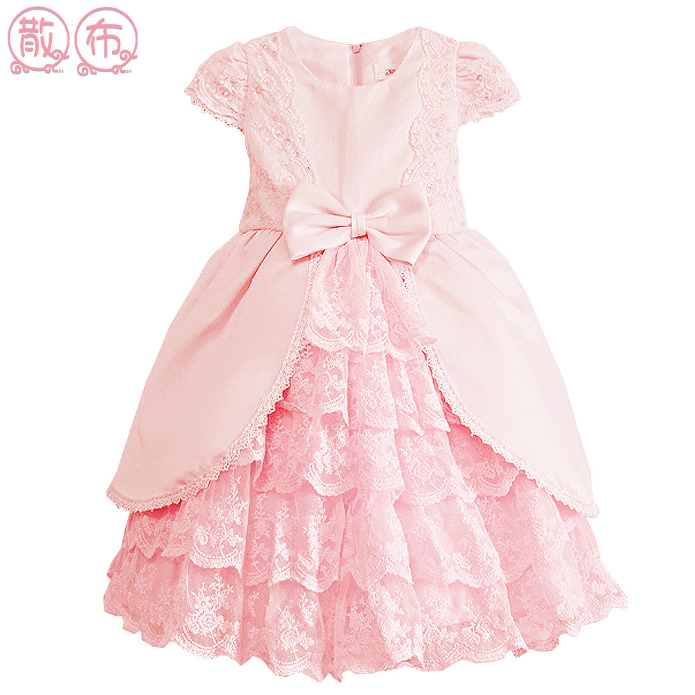 包邮2014新款 女童童装公主连衣裙夏装儿童裙 韩国版粉色礼服裙
