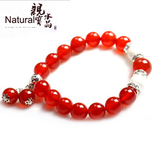 亲宝水晶 天然巴西牛血红玛瑙手链女饰品水晶转运珠本命年款