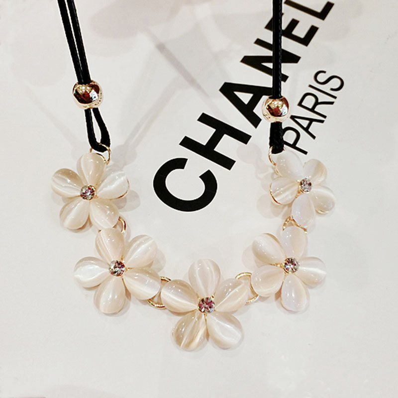 高档五叶花朵猫眼石夸张韩国韩版配饰装饰饰品首饰短款锁骨项链女