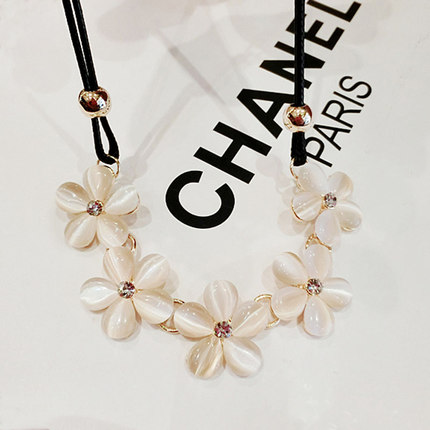 高档五叶花朵猫眼石夸张韩国韩版配饰装饰饰品首饰短款锁骨项链女