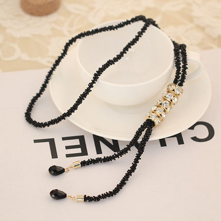 苏心正品 韩国流苏水晶毛衣链 韩国时尚手工串珠长款项链服装饰品