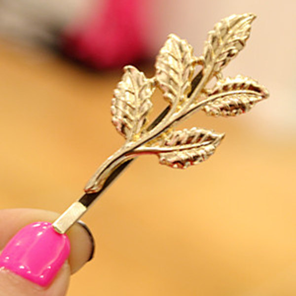 新款金叶子发夹 欧美清新 希腊风 森系复古金色树叶边夹 发饰头饰