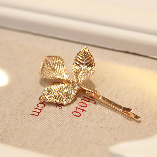 新款金叶子发夹 欧美清新 希腊风 森系复古金色树叶边夹 发饰头饰