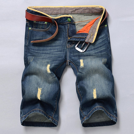 2105夏季薄款修身韩版潮男士牛仔短裤 破洞休闲五分中裤男裤马裤