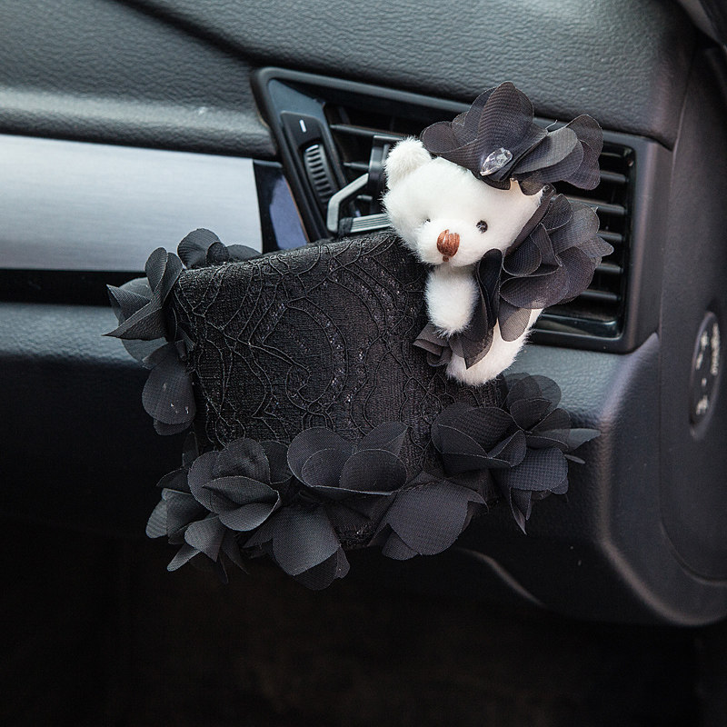 美美熊  可爱蕾丝汽车出风口置物筒 车载置物桶 手机袋收纳桶挂袋