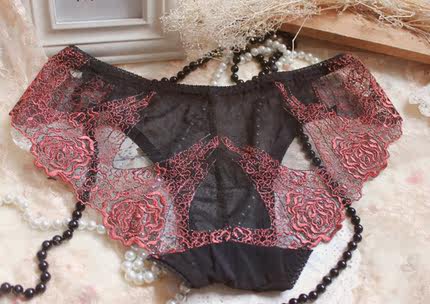 媚姬 奢华刺绣 女士内裤  蕾丝内裤女性感诱惑低腰三角裤透明镂空