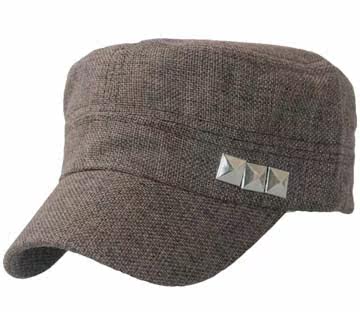 择信 春夏季亚麻料时尚韩版铆钉男士户外军帽女士凉爽透气平顶帽