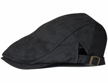 择信春夏时尚薄款骷髅头格子印花贝雷帽韩版潮流鸭舌帽户外休闲帽