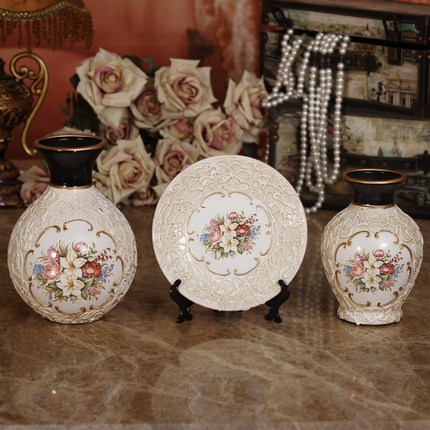标题优化:美屋家居欧式摆件家居饰品时尚创意装饰品客厅花瓶工艺陶瓷三件套