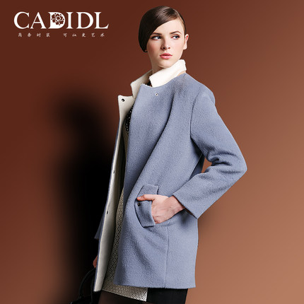 标题优化:CADIDL卡迪黛尔2014新蓝色羊驼毛加厚羊毛呢外套大衣女冬装中长款
