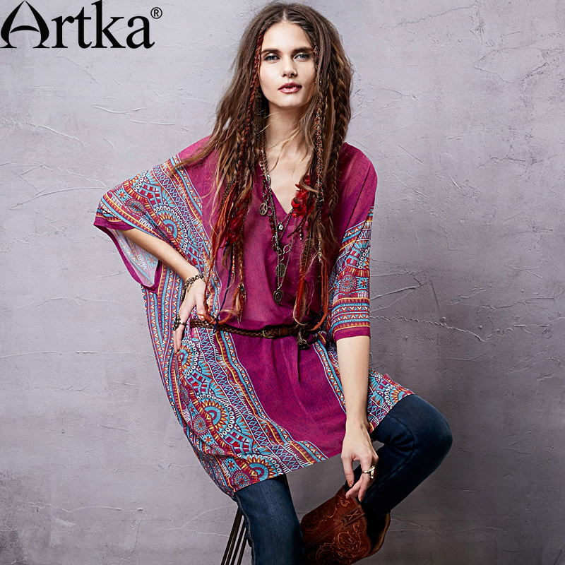 Artka Aka 2022 summer new pattern Mexico printing skirt Crimping Hem Two piece set Dress female