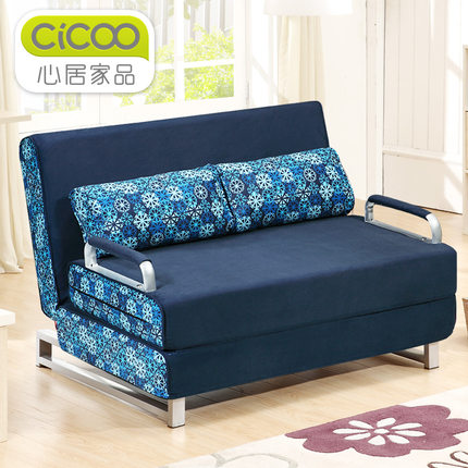 标题优化:心居家品布艺多功能沙发床1.2米实木折叠沙发床1.5米宜家单人双人