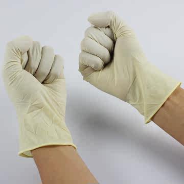 麦迪康一次性乳胶白手套 耐磨劳保可供医护人