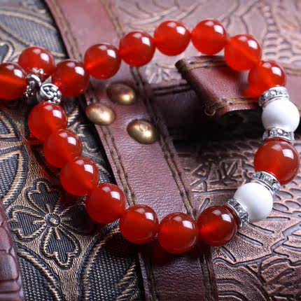 亲宝水晶 天然巴西牛血红玛瑙手链女饰品水晶转运珠本命年款