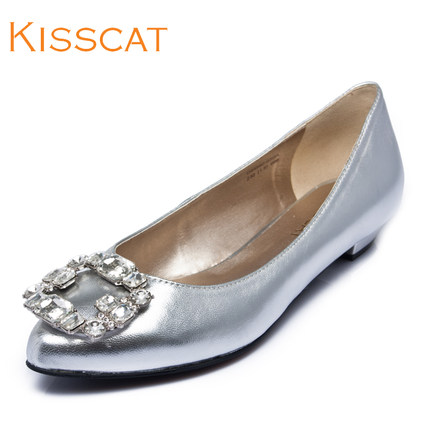 KISSCAT kissing sweet cat 2014 autumn diamond pointed low-heeled shoes shallow mouth wedding shoes wedding shoes