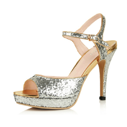 Rui Yin Jiao Korean silver sequined high heels shoes bridal shoes wedding banquet wedding shoes sandals star with money